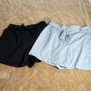 GEORGE Black and Blue High Rise Flowy Cotton Paper Bag Belted Shorts - Size 2X